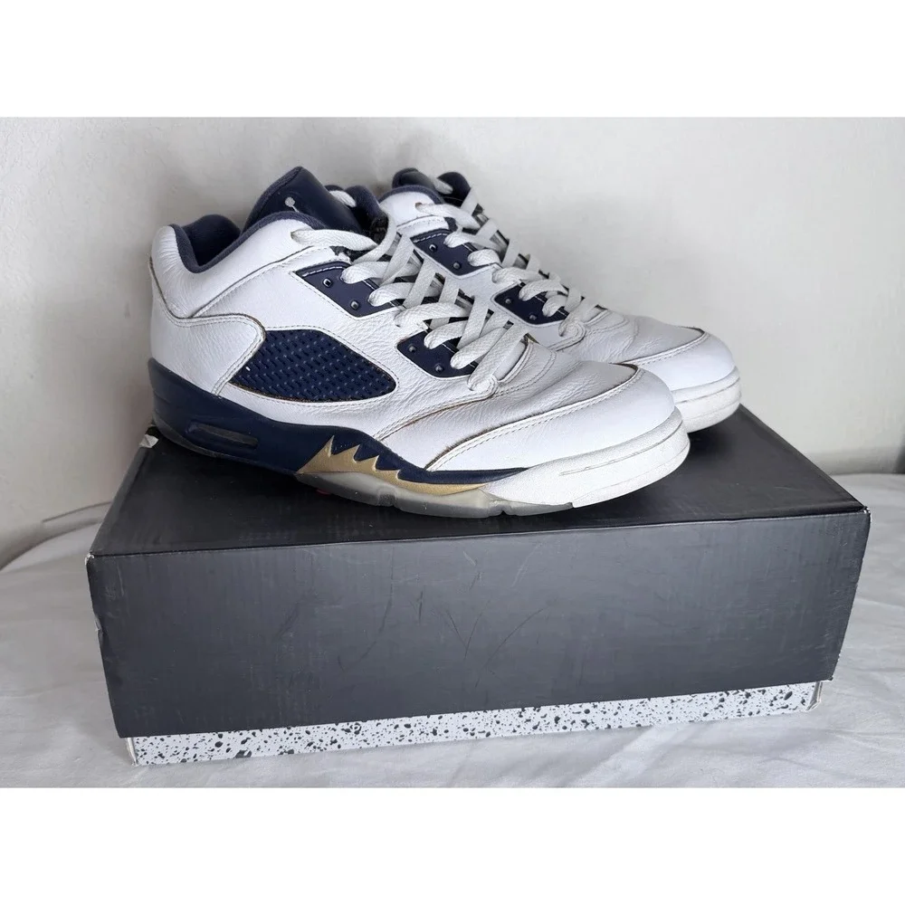 Air Jordan 5 Retro Low Dunk From Above Sneakers Mens Size 10 White Gold Navy